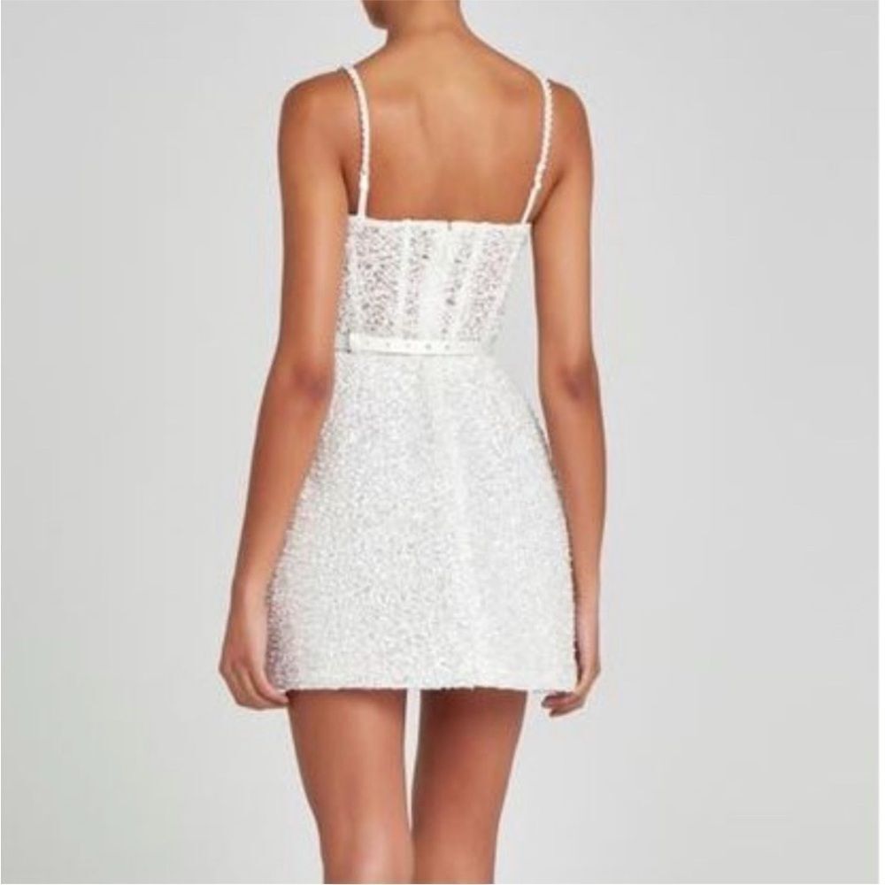 NADINE MERABI Women's White Alice Embellished Belted Cocktail Minidress A - Picture 3 of 8